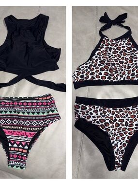 Two Bikini Sets with Leopard and Aztec Prints NWOT
